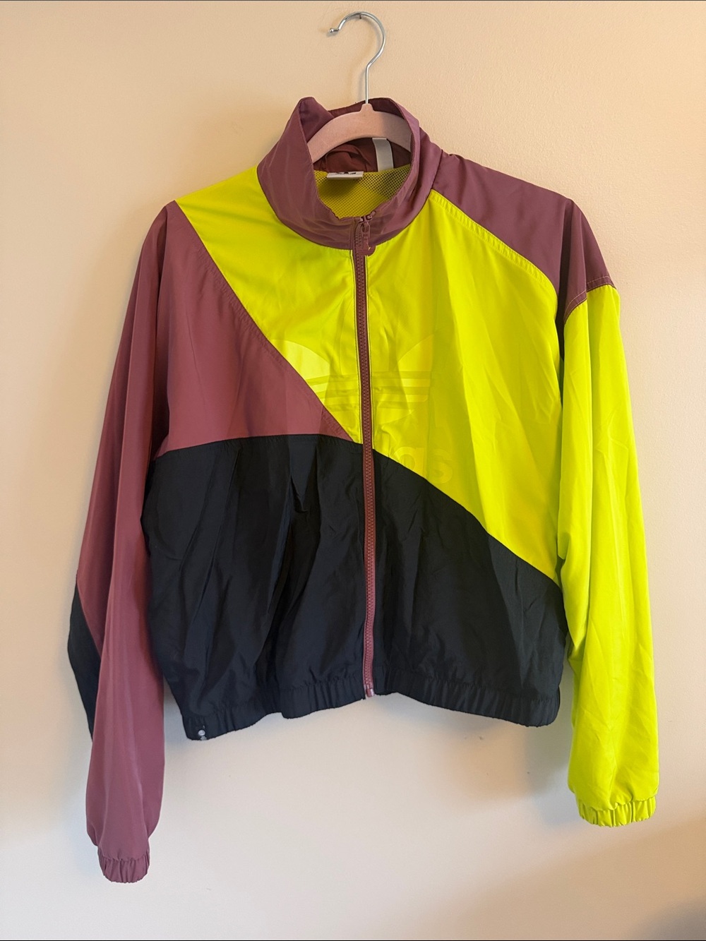 ADIDAS Colorblock Windbreaker Jacket in Lime, Maroon & Black